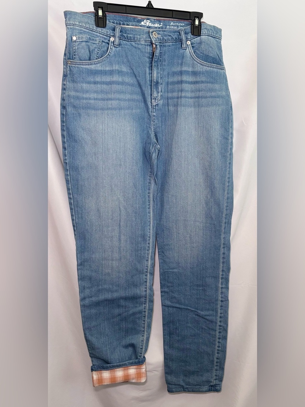 Eddie Bauer Boyfriend Mid Rise Straight Plaid Flannel Lined Women’s Jeans